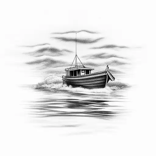 Realistic Fishing Boat On A Lake In The Woods