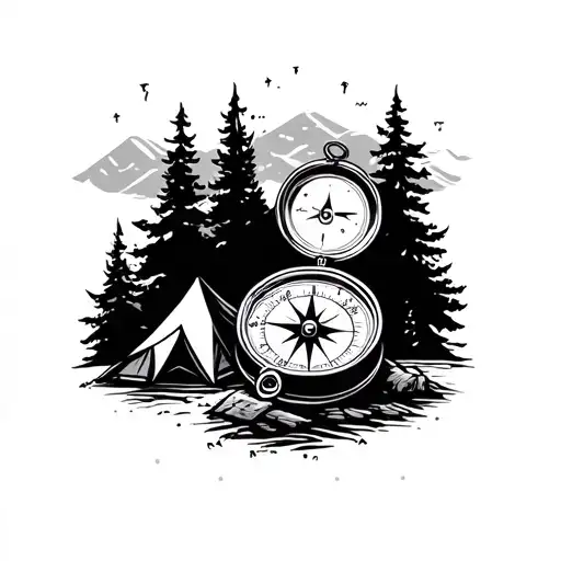 Compass And Camping Scene
