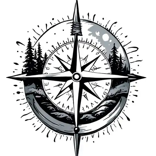 Compass And Camping Scene