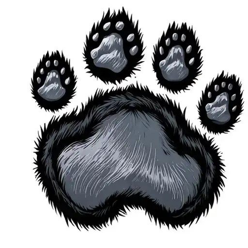 Three Dog Paw And One Cat Paw Connected Inscription Of Three