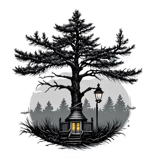 Pine Tree And Porch Light