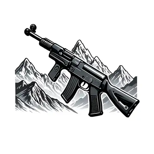 Mountains Background With Ak 47 Gun