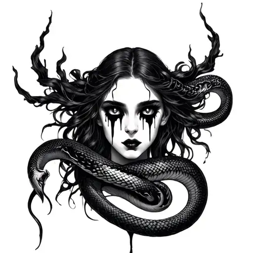 Lilith With Blank Eyes And Black Tears And Serpent