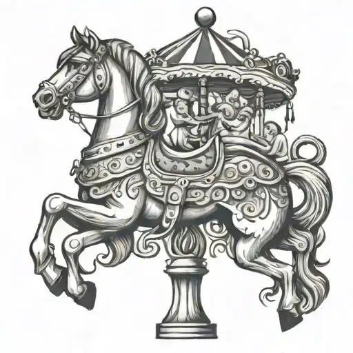 A Carousel Horse With Circus Performers Riding On Top