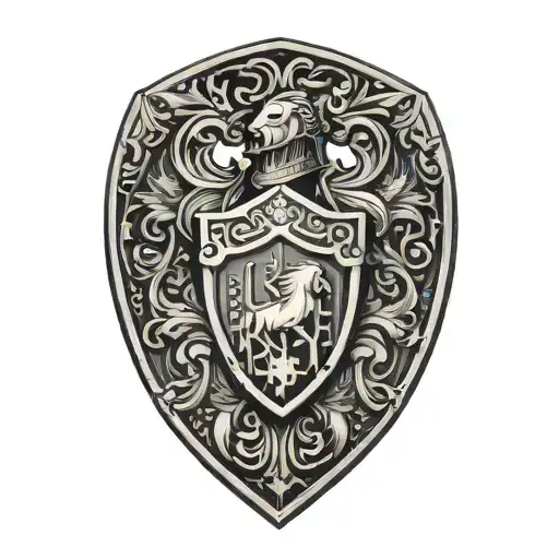 An Abstract Representation Of A Knight's Shield Incorporating Coffee Beans And Animal Silhouettes