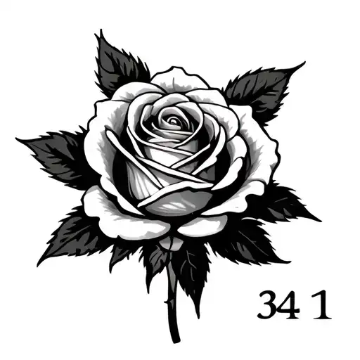 Open Rose With The Number 341 In The Flower