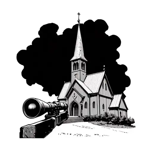 Church With Sniper Rifle Pointed At It With Extras Added