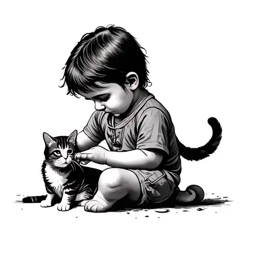 Palestinian Child Feeding A Cat