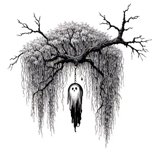 Willow Tree With A Ghost Hanging From Branch