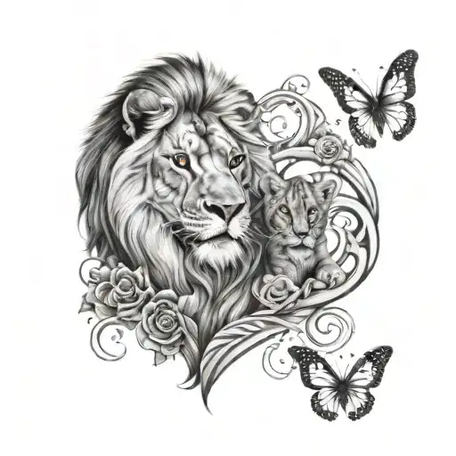 Lion And Cub Butterflies Hearts And Queen And Prince