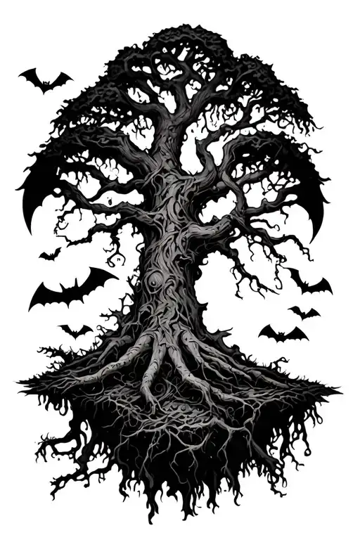 Poison Tree With Bats And Birds