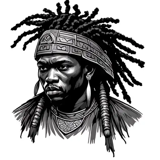 African Warrior With Locs In Warrior Equipment