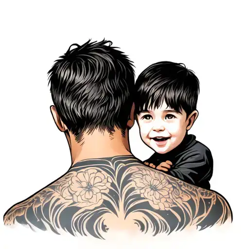 A Father With His Son On His Back