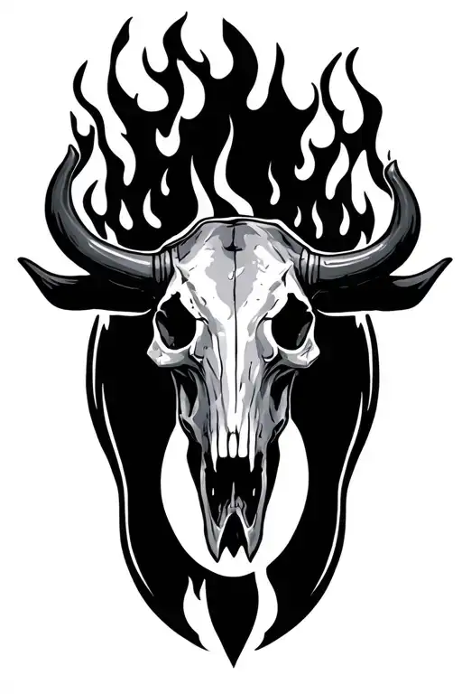 Half Ox Skull With Fire