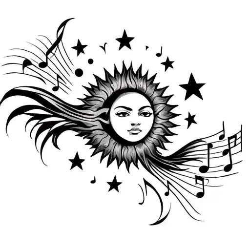 Filipino Sun And Stars Surrounded By Music Notes And Stars