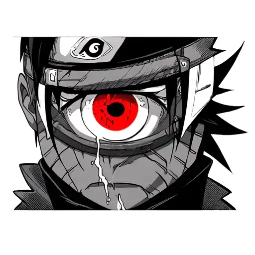 An Image Of Kakashi's Sharingan With His Scar And A Tear Coming Out Of His Eye In Anime Style