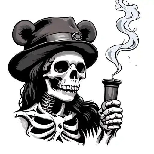Skeleton With A Bear Hat & Smoking