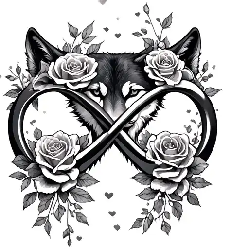 Infinity Symbol Intertwined With A Wolf Blended By Roses