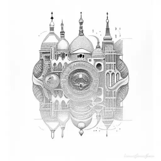 Design A Black-grey Tattoo Showcasing A Beautiful Parisian Skyline And Incorporating Your Mum's Name