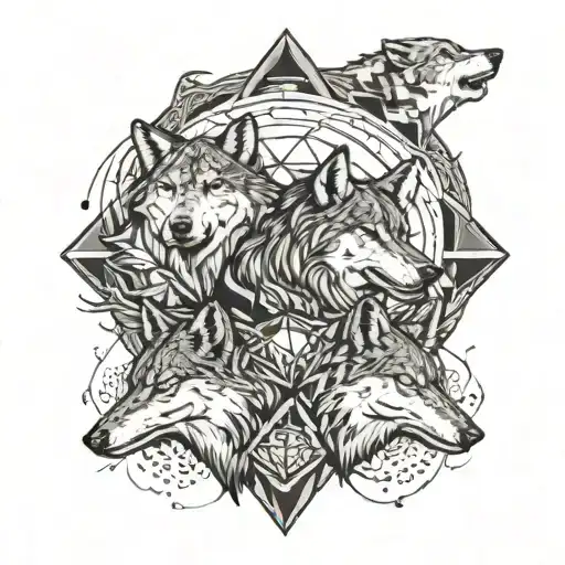 A Pack Of Wolves Howling At A Full Moon Made Of Diamonds