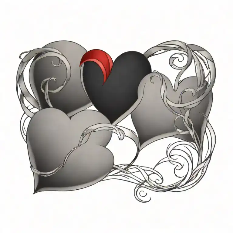 Red Three Hearts Intertwined