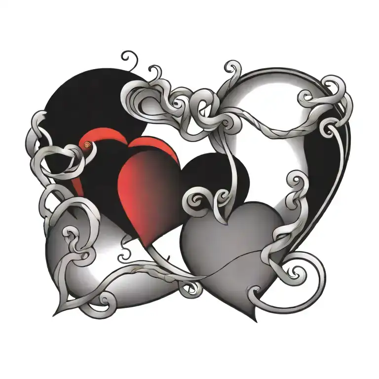 Red Three Hearts Intertwined Representing