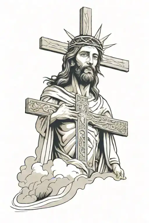 Jesus On A Cross On A Hill With A Rainbow