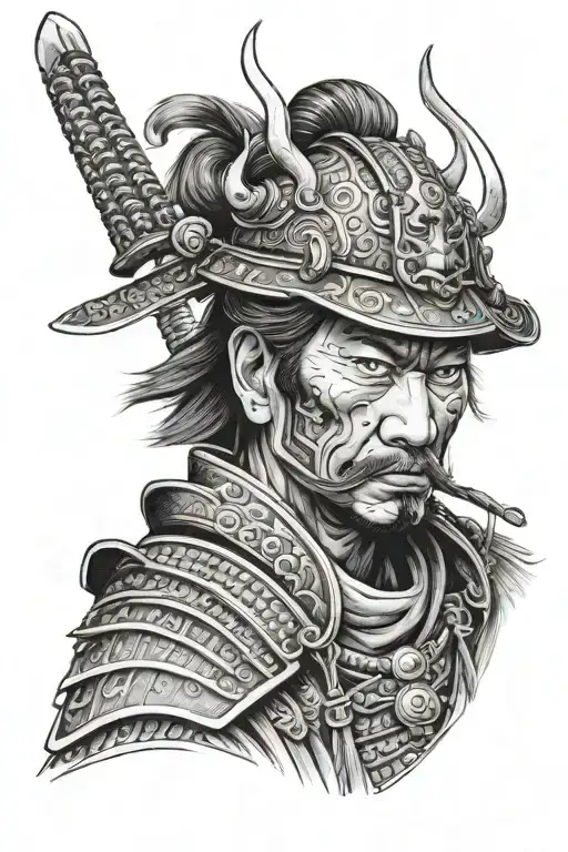 A Detailed Portrait Of A Legendary Samurai With Intricate Armor And A Stoic Expression