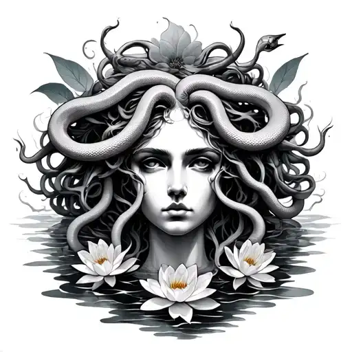 Medusa Head With Snakes And Water Lillies Wrapping
