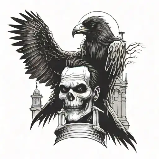 The Crow And The Joker With A Tower Surrounded With Cemetery