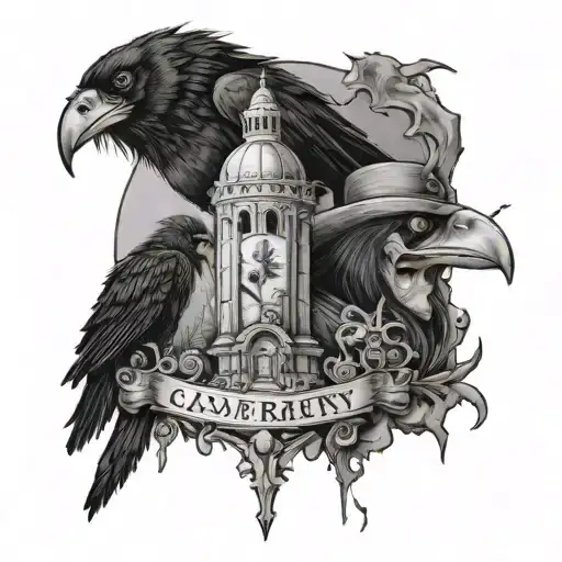 The Crow And The Joker With A Tower Surrounded With Cemetery