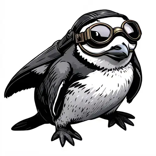 Full Body Of Penguin Wearing Aviator Hat With Goggles Down