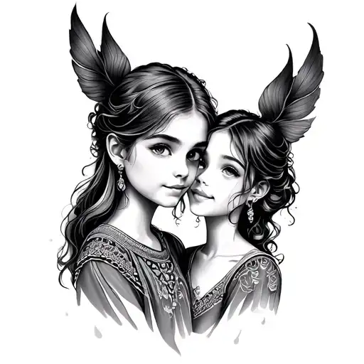 Son And Daughter Tattoo With Bright Vibrant Colours