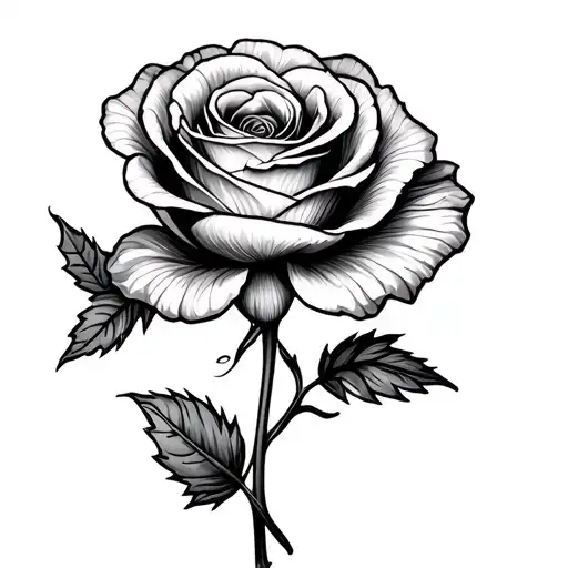 One Rose And One Poppy Hugging Each Other With The Leaves From The Stem With Little To No Shading