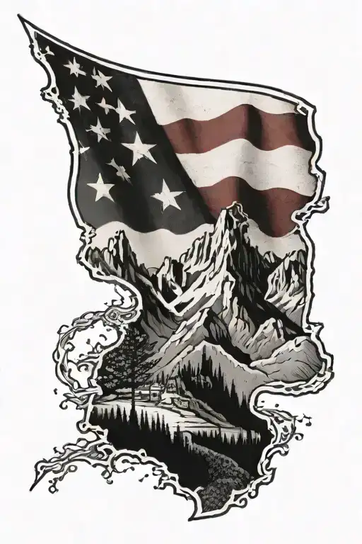 Appalachian Mountains With Distressed American Flag In The Background