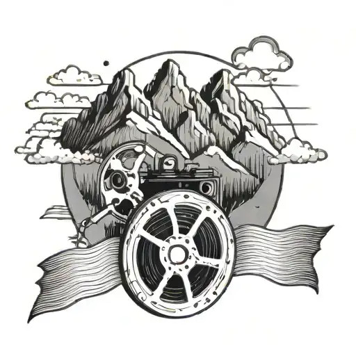 A Silhouette Of A Mountain Range With A Film Reel Winding Through The Peaks