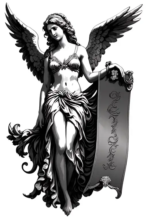 Beautiful Female Angel Holding Banner