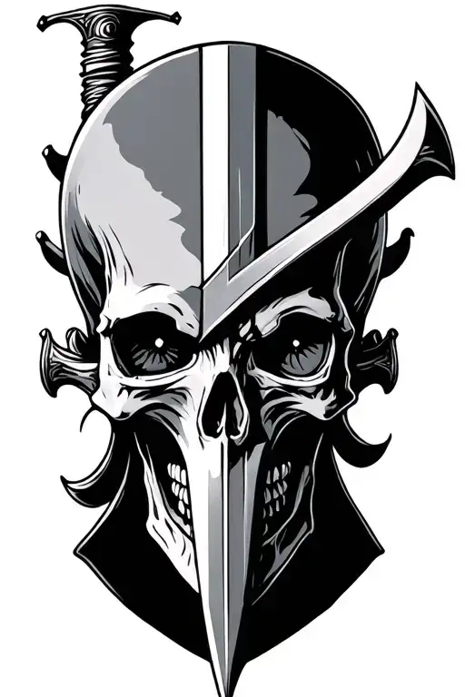 Skull Engraving With Sword Piercing Eyes