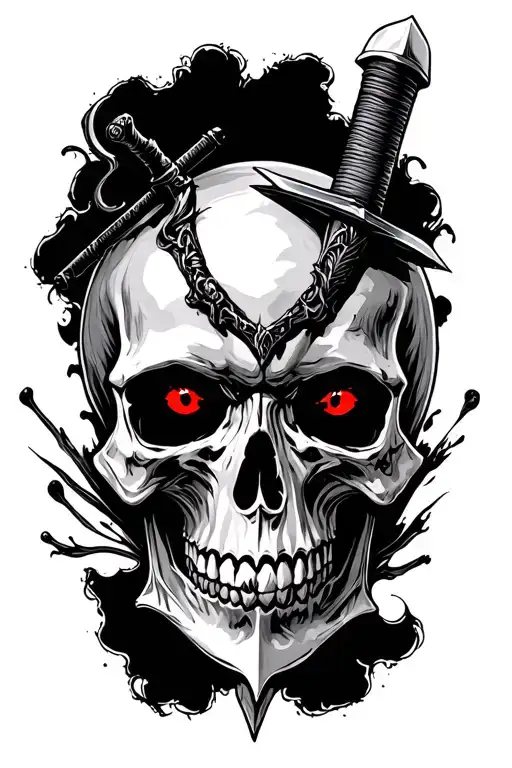 Skull Engraving With Sword Red Eyes