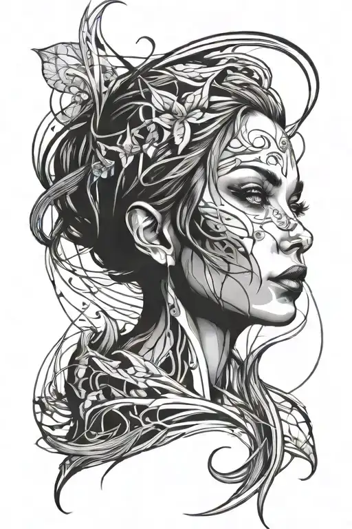 Abstract Water Reflection Thin Lines Elf-woman