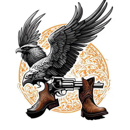 A Phoenix With A Revolver With A Cowboy Boot