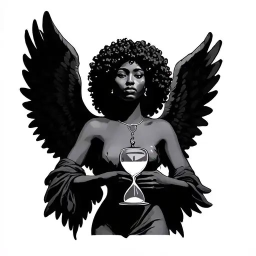 Afro Angel Holding An Hourglass