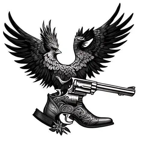 A Phoenix With A Revolver With A Cowboy Boot