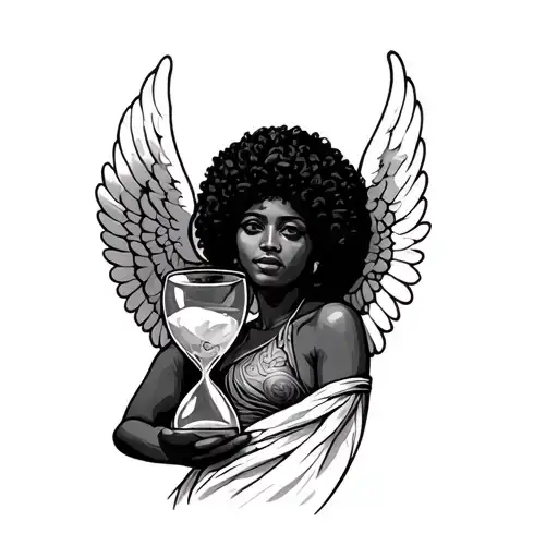 Afro Angel Holding An Hourglass Filled With Swirling