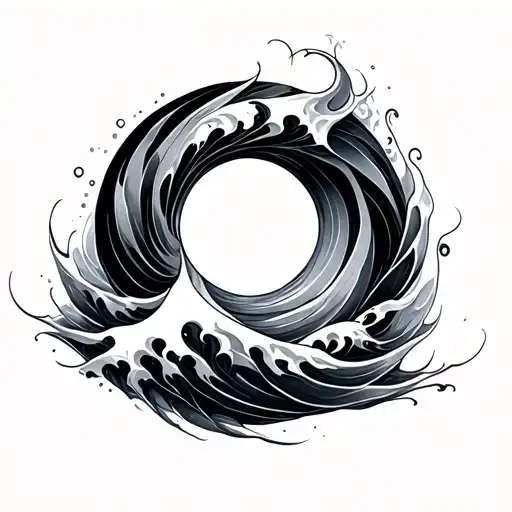 Enso Circle And Waves Flowing