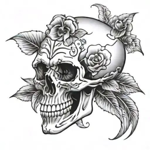 Skull And Flowers Intertwined