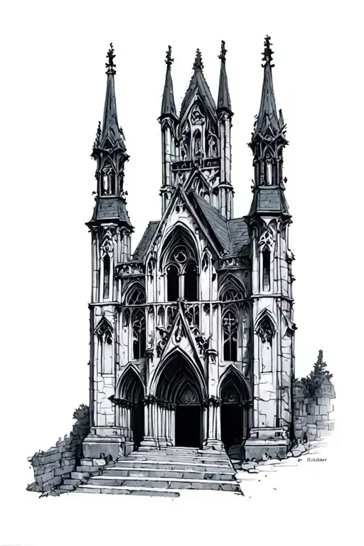 Hyperrealistic Stone Gothic Architecture Sketch Style