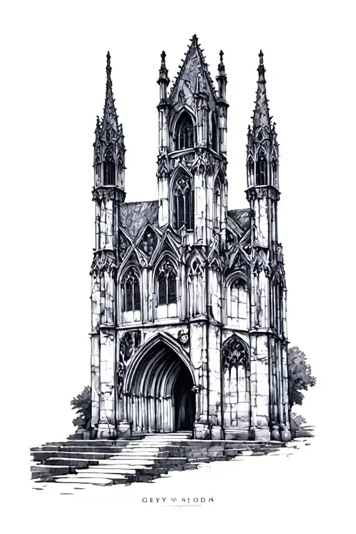 Hyperrealistic 8K Stone Gothic Architecture Sketch Style