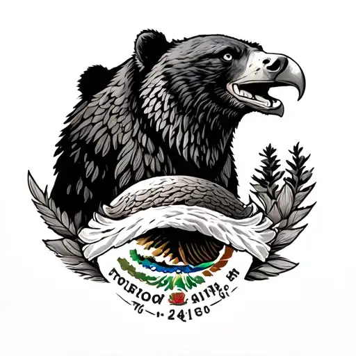 California Bear And Mexican Eagle On Neck