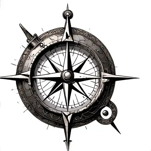 Create A Tatoo For A Man's Hand With A Maritime Compass Related To Mechanics And The Gothic Era